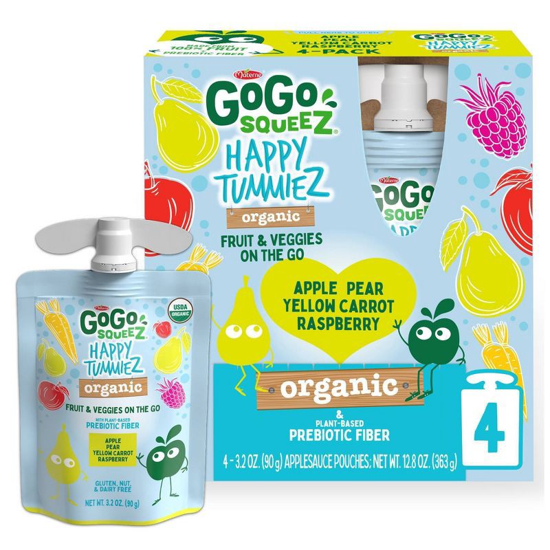 slide 1 of 1, GoGo SqueeZ Happy TummieZ Organic Apple Raspberry Pear Yellow Carrot - 12.7oz/4ct, 12.7 oz, 4 ct