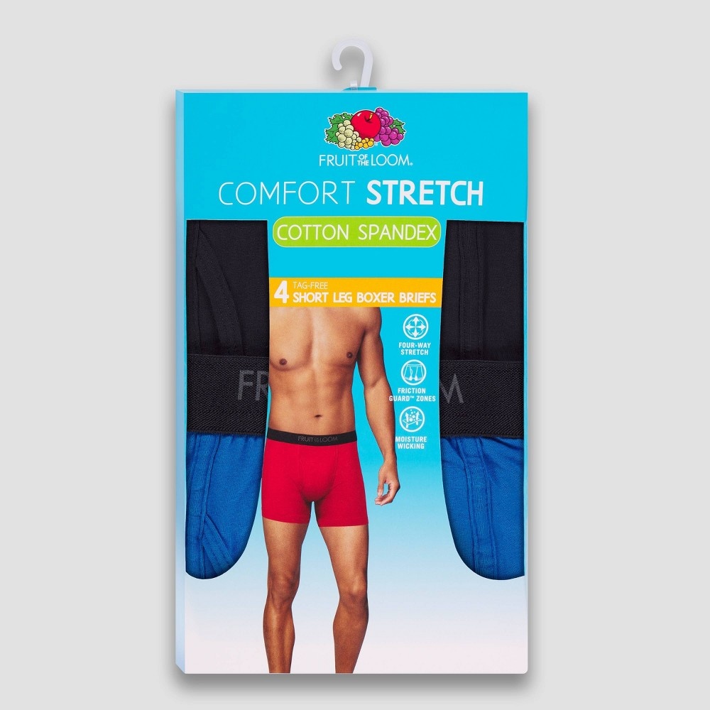 slide 3 of 3, Fruit of the Loom Men's Comfort Stretch Cotton Spandex Short Leg Boxer Briefs - Colors May Vary XL, 4 ct