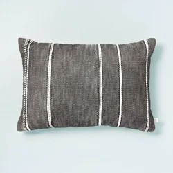 Hearth & Hand with Magnolia 14"x20" Stripe Pattern Throw Pillow Dark Gray/White/Beige - Hearth & Hand™ with Magnolia: Cotton, Rectangular, Indoor Decor