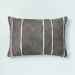 Hearth & Hand with Magnolia 14"x20" Stripe Pattern Throw Pillow Dark Gray/White/Beige - Hearth & Hand™ with Magnolia: Cotton, Rectangular, Indoor Decor
