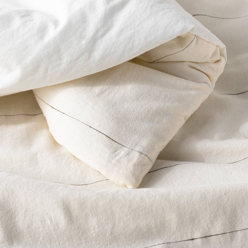 slide 2 of 2, 3pc King Thin Stripe Duvet & Sham Set Sour Cream/Railroad Gray - Hearth & Hand with Magnolia, 3 ct