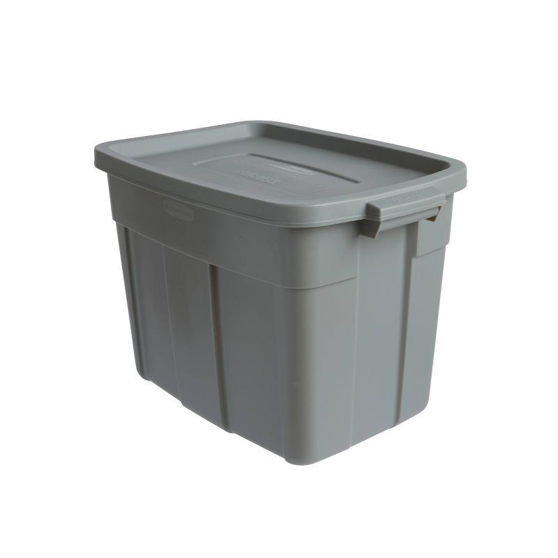 slide 2 of 10, Rubbermaid 18gal Roughneck Storage Tote Gray: Polyethylene, Handles, Nesting, Lidded, Stackable, Utility Storage, 18 gal