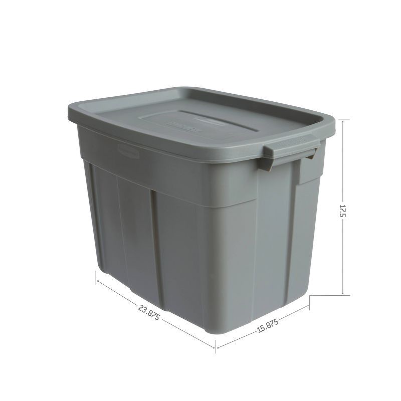 slide 4 of 10, Rubbermaid 18gal Roughneck Storage Tote Gray: Polyethylene, Handles, Nesting, Lidded, Stackable, Utility Storage, 18 gal