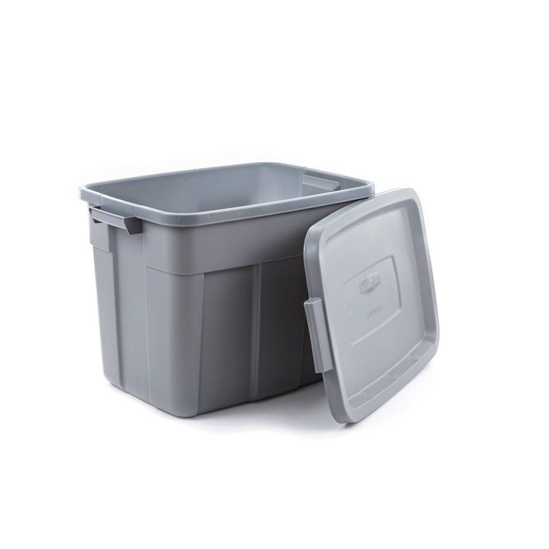 slide 5 of 10, Rubbermaid 18gal Roughneck Storage Tote Gray: Polyethylene, Handles, Nesting, Lidded, Stackable, Utility Storage, 18 gal