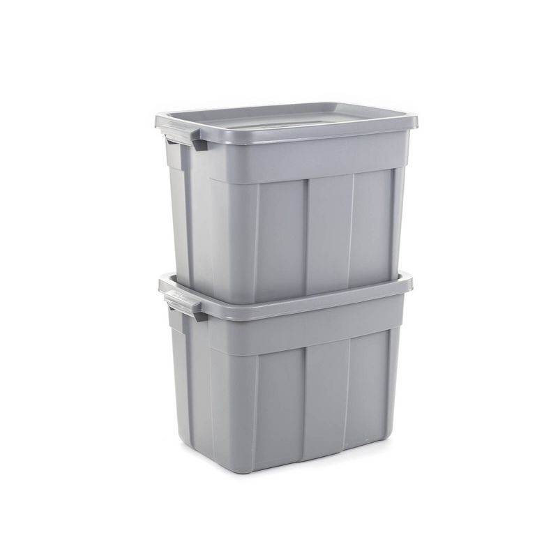 slide 6 of 10, Rubbermaid 18gal Roughneck Storage Tote Gray: Polyethylene, Handles, Nesting, Lidded, Stackable, Utility Storage, 18 gal