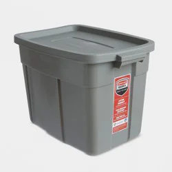 Rubbermaid 18gal Roughneck Storage Tote Gray: Polyethylene, Handles, Nesting, Lidded, Stackable, Utility Storage