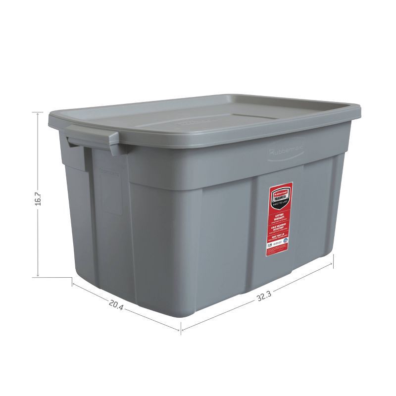 slide 3 of 10, Rubbermaid 31gal Roughneck Storage Tote Gray: Polyethylene, Handles, Nesting, Lidded, Stackable, Utility Storage Tubs, 31 gal