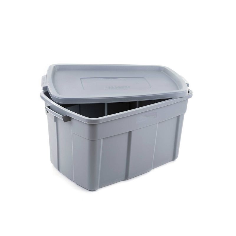 slide 4 of 10, Rubbermaid 31gal Roughneck Storage Tote Gray: Polyethylene, Handles, Nesting, Lidded, Stackable, Utility Storage Tubs, 31 gal