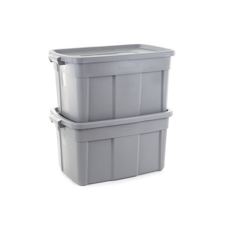 slide 5 of 10, Rubbermaid 31gal Roughneck Storage Tote Gray: Polyethylene, Handles, Nesting, Lidded, Stackable, Utility Storage Tubs, 31 gal