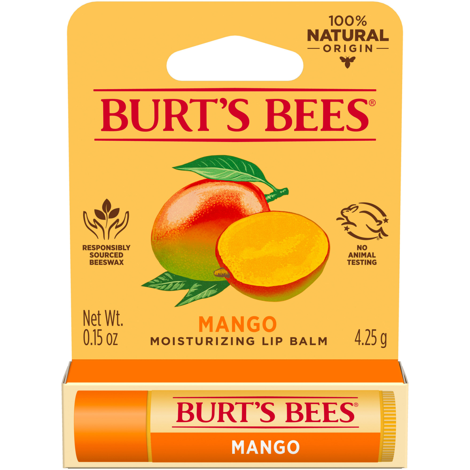 slide 6 of 8, Burt's Bees 100% Natural Moisturizing Lip Balm, Mango Butter with Beeswax & Fruit Extracts - 1 Tube, 0.15 oz