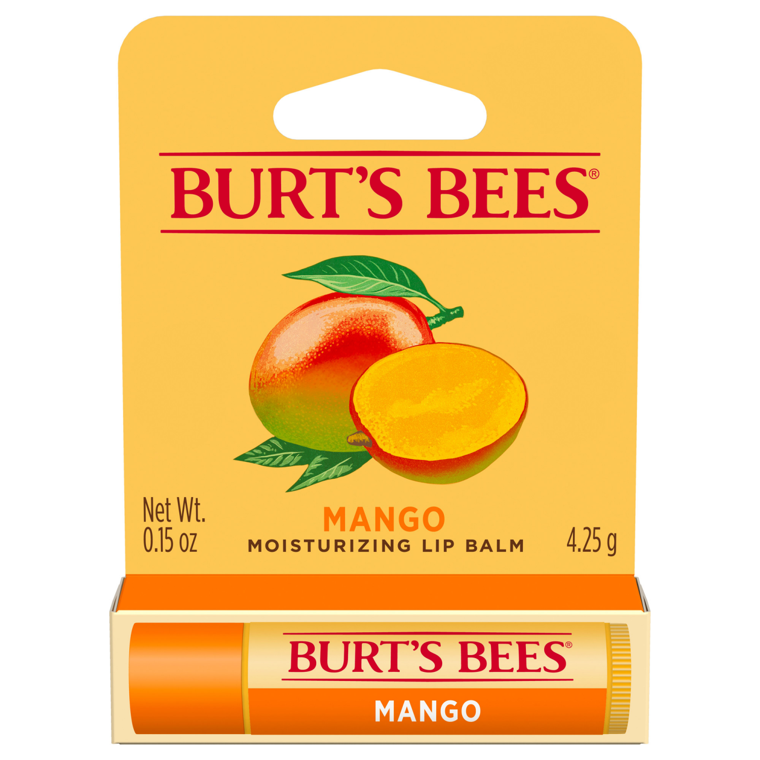 slide 1 of 8, Burt's Bees 100% Natural Moisturizing Lip Balm, Mango Butter with Beeswax & Fruit Extracts - 1 Tube, 0.15 oz