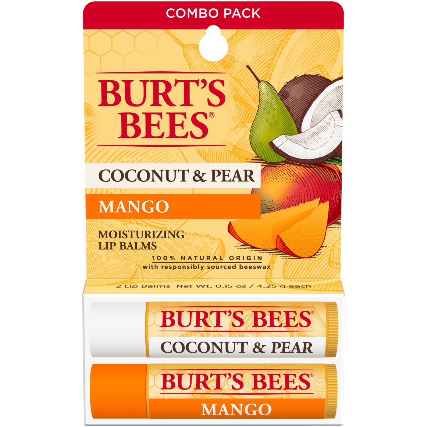 slide 1 of 5, Burt's Bees Moisturizing Coconut & Pear/Mango Lip Balms Combo Pack 2 ea, 2 ct
