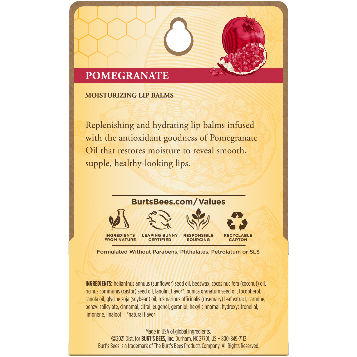 slide 2 of 8, Burt's Bees 100% Natural Moisturizing Lip Balm, Pomegranate with Beeswax and Fruit Extracts - 2 Tubes, 2 ct