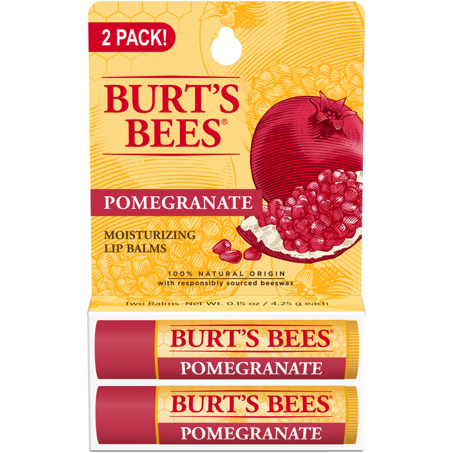 slide 6 of 8, Burt's Bees 100% Natural Moisturizing Lip Balm, Pomegranate with Beeswax and Fruit Extracts - 2 Tubes, 2 ct