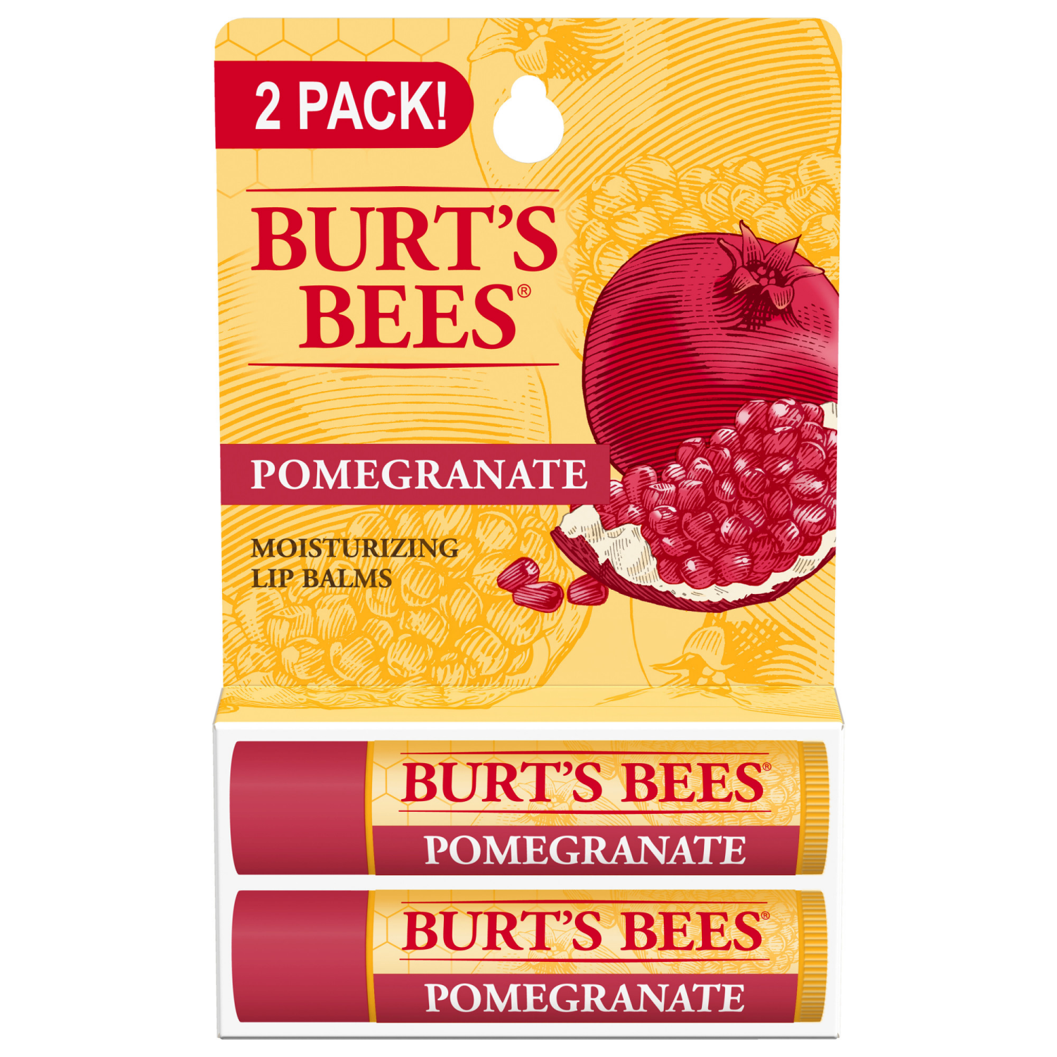 slide 1 of 8, Burt's Bees 100% Natural Moisturizing Lip Balm, Pomegranate with Beeswax and Fruit Extracts - 2 Tubes, 2 ct