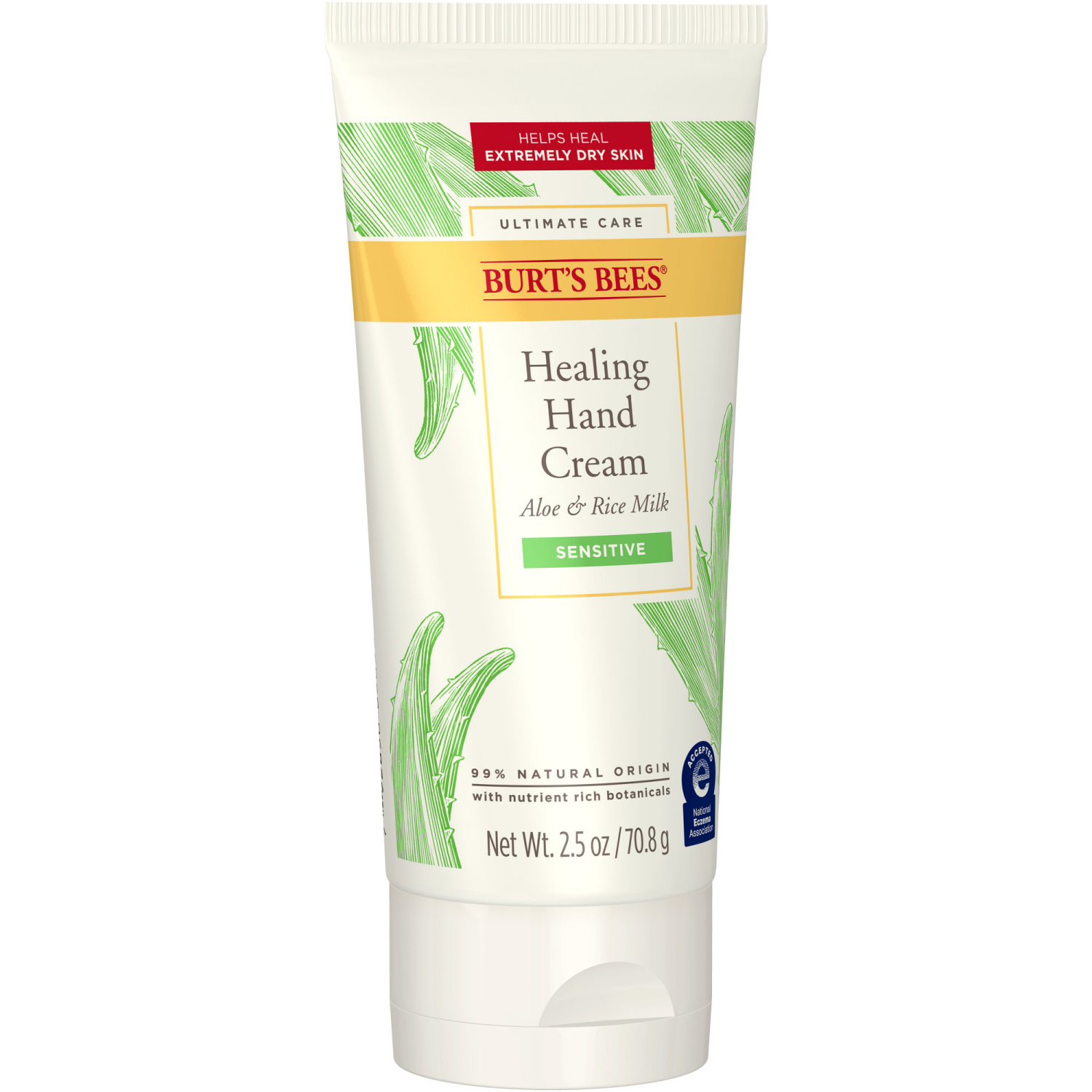 slide 4 of 8, Burt's Bees Ultimate Care Healing Hand Cream with Aloe and Rice Milk for Sensitive Skin, 99% Natural Origin, 2.5 Ounces, 2.5 oz