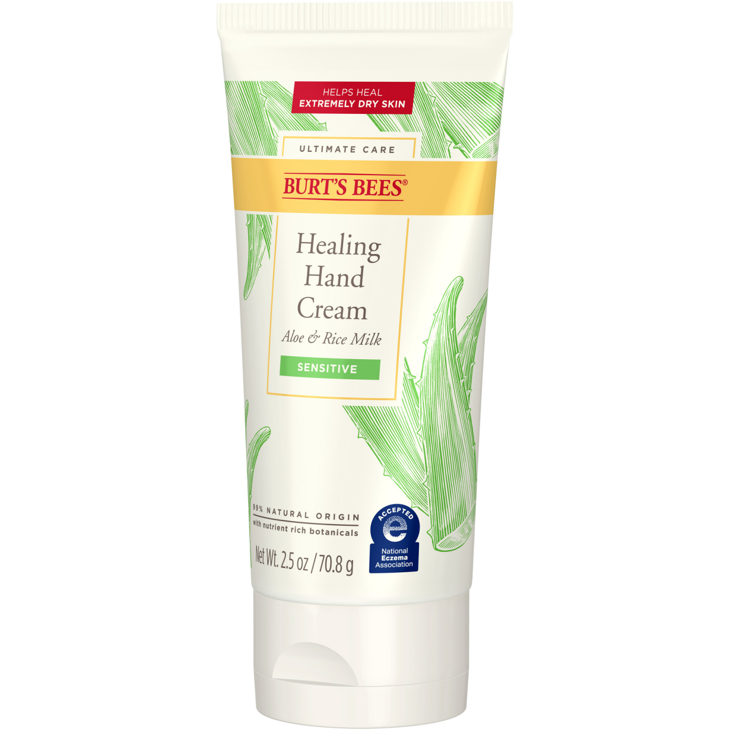 slide 8 of 8, Burt's Bees Ultimate Care Healing Hand Cream with Aloe and Rice Milk for Sensitive Skin, 99% Natural Origin, 2.5 Ounces, 2.5 oz