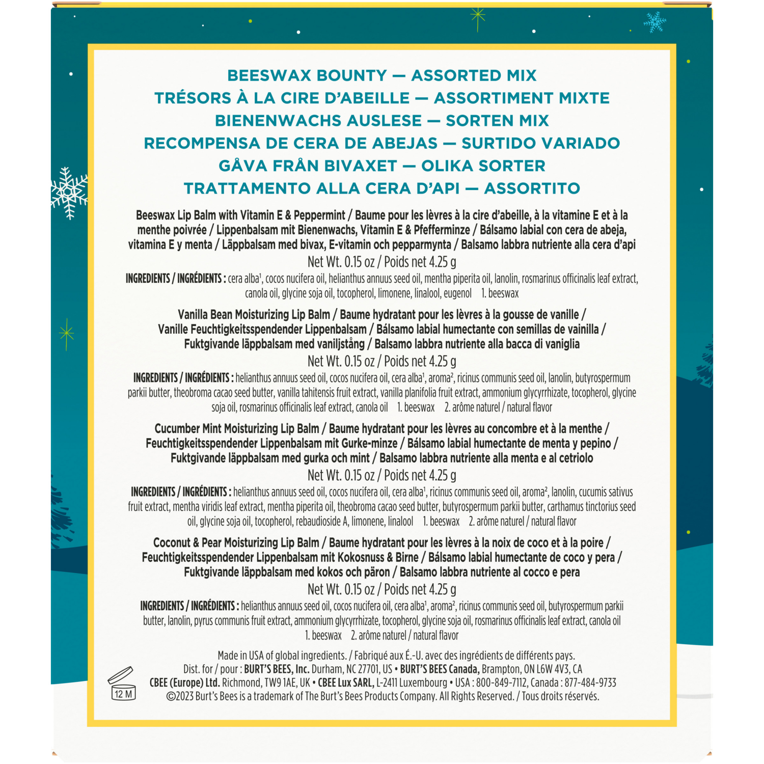 slide 2 of 4, Burt's Bees Beeswax Bounty Assorted Mix Lip Balm Gift Set, Natural Origin Lip Care, 4 Tubes, 0.15 oz., 0.15 oz