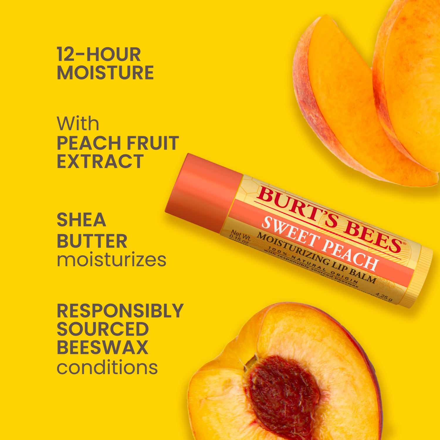 slide 7 of 8, Burt's Bees Moisturizing Sweet Peach Lip Balm 0.15 oz, 0.15 oz