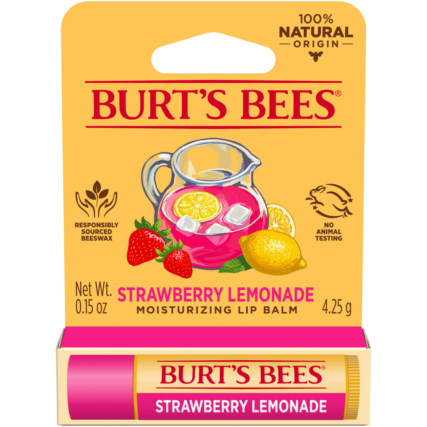 slide 6 of 8, Burt's Bees Moisturizing Natural Origin Strawberry Lemonade Lip Balm, 1 ct