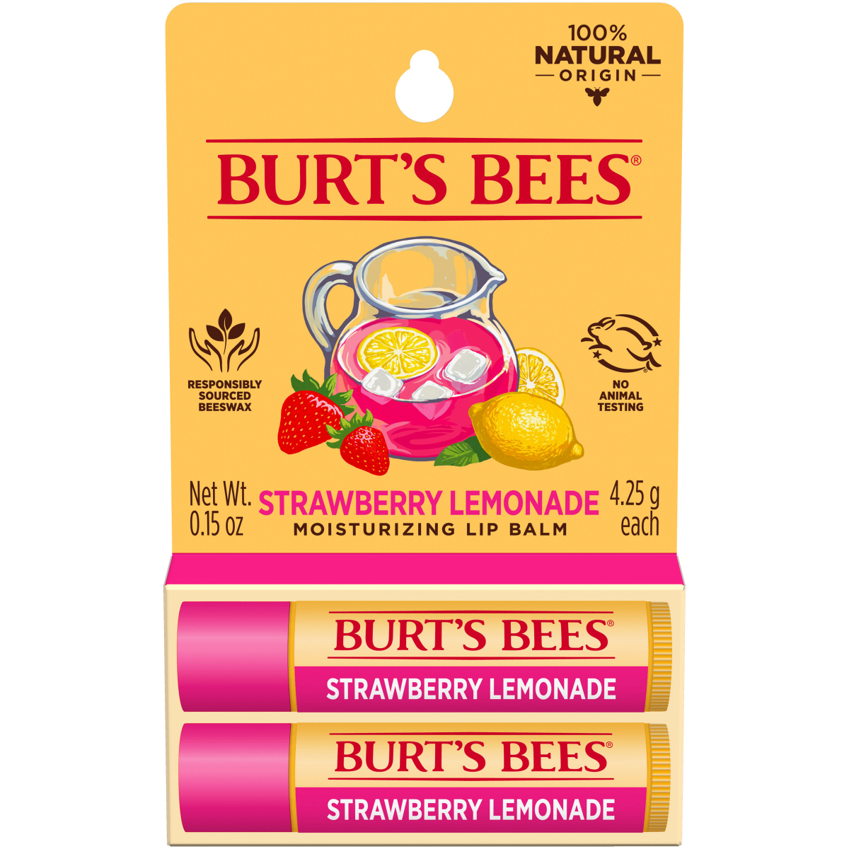 slide 1 of 6, Burt's Bees Strawberry Lemonade Lip Balm, Natural Origin Lip Care, 2 Tubes, 0.15 oz., 0.3 oz