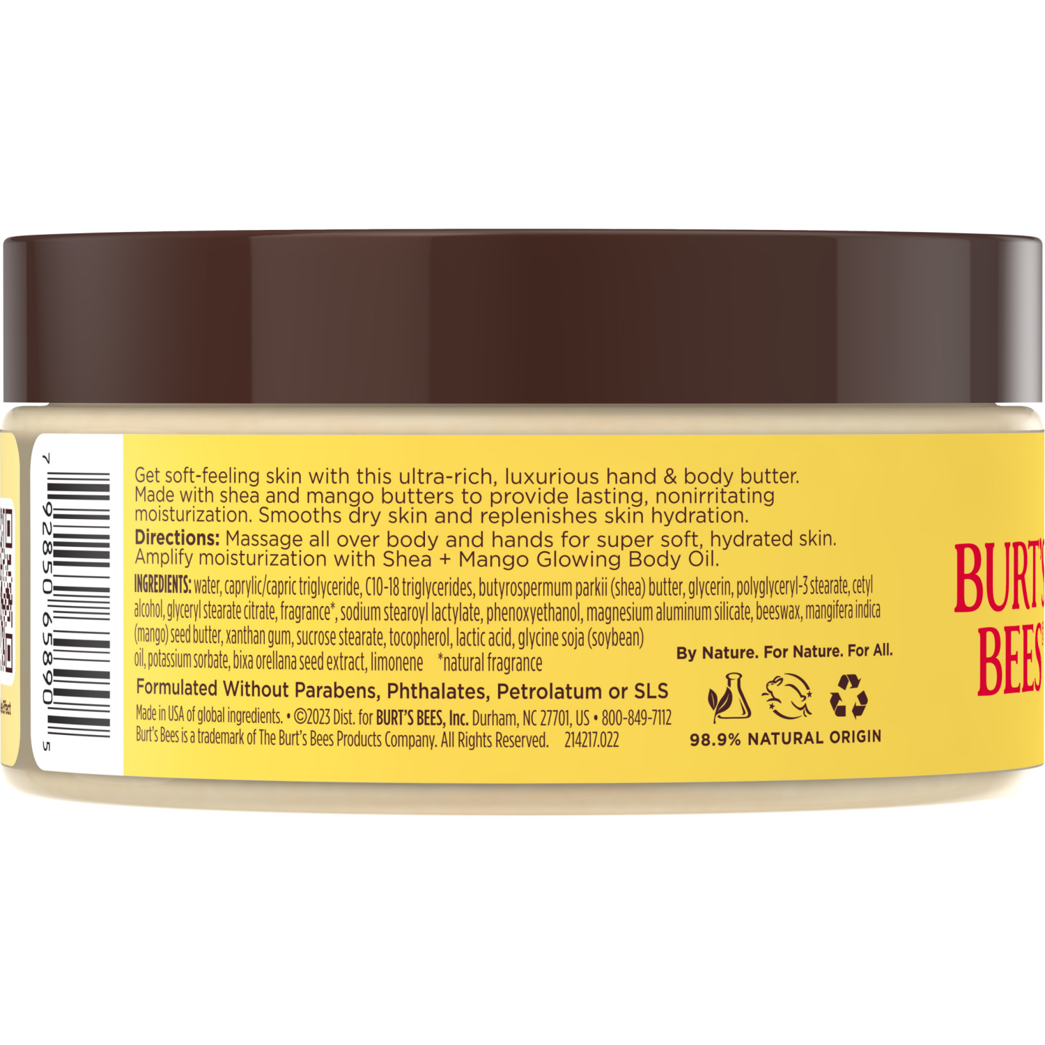 slide 5 of 8, Burt's Bees Shea + Mango Luxurious Hand Butter and Body Butter, Natural Origin Skin Care, 1 Tub, 6.5 oz., 6.5 oz