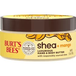 Burt's Bees Shea + Mango Luxurious Hand Butter and Body Butter, Natural Origin Skin Care, 1 Tub, 6.5 oz.