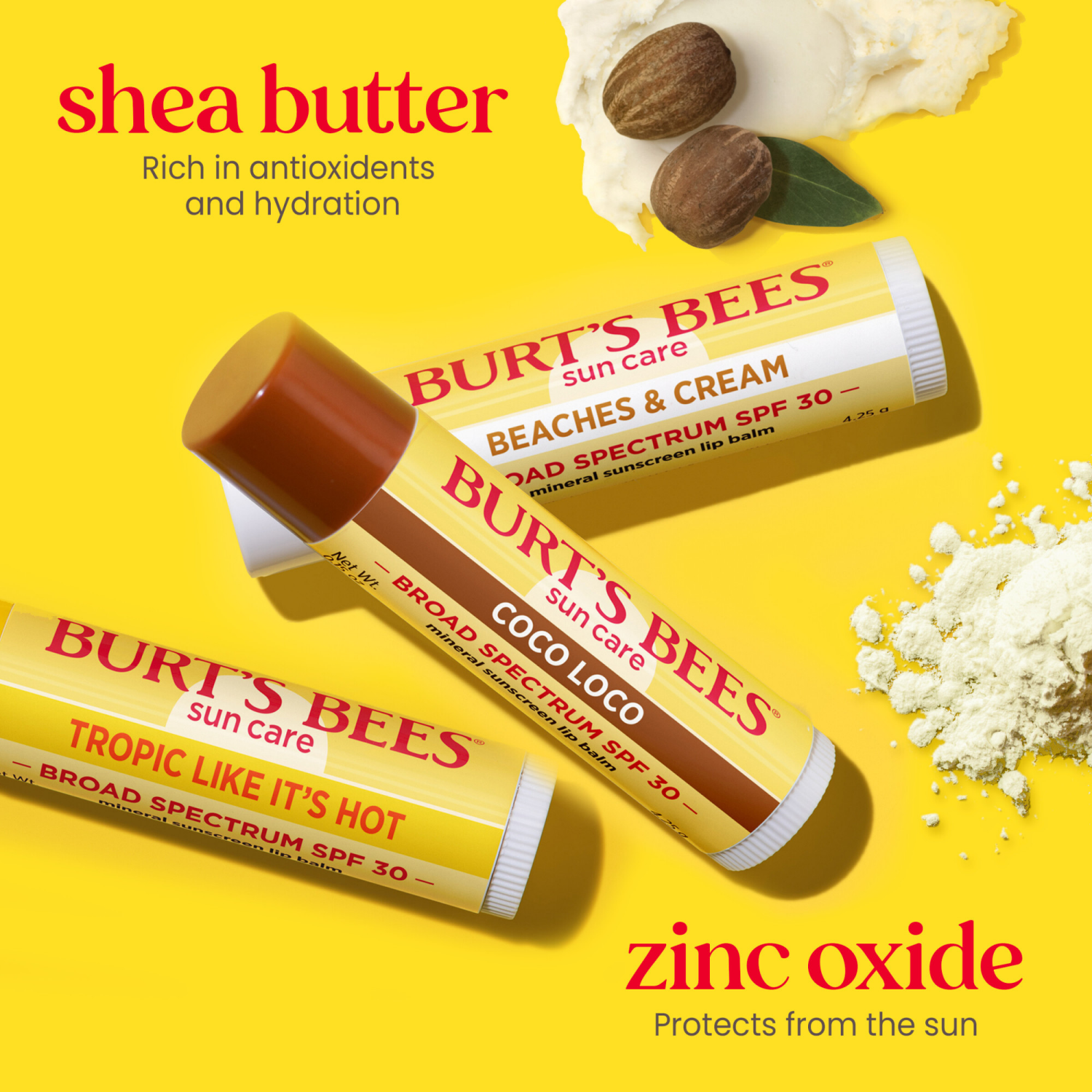 slide 7 of 8, Burts Bees Beaches and Cream SPF 30 Lip Balm, 3 Tubes, 0.15 oz