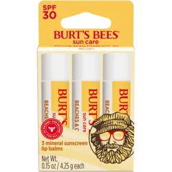 Burts Bees Beaches and Cream SPF 30 Lip Balm, 3 Tubes