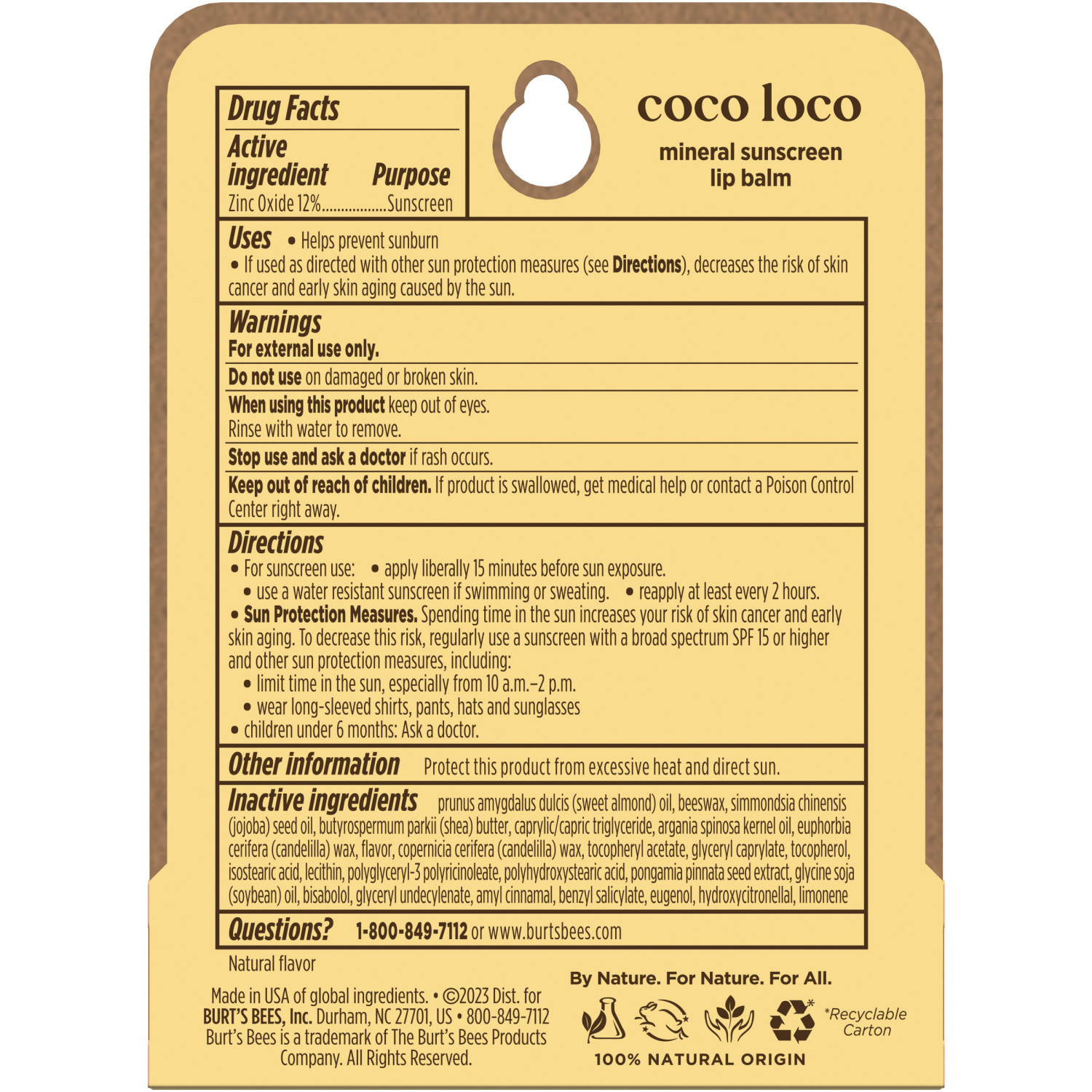 slide 2 of 4, Burt's Bees Sun Care Coco Loco SPF 30 Lip Balm, Natural Origin Lip Care, 1 Tube, 0.15 oz., 0.15 oz