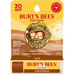 Burt's Bees Sun Care Coco Loco SPF 30 Lip Balm, Natural Origin Lip Care, 1 Tube, 0.15 oz.