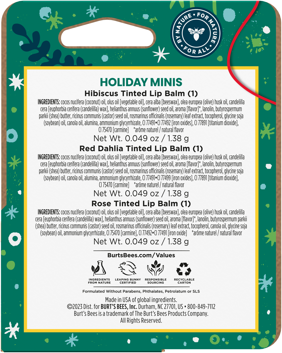 slide 5 of 5, Burts Bees Holiday Minis Tinted Lip Balm Gift Set Hibiscus Red Dahlia Rose, 3 ct