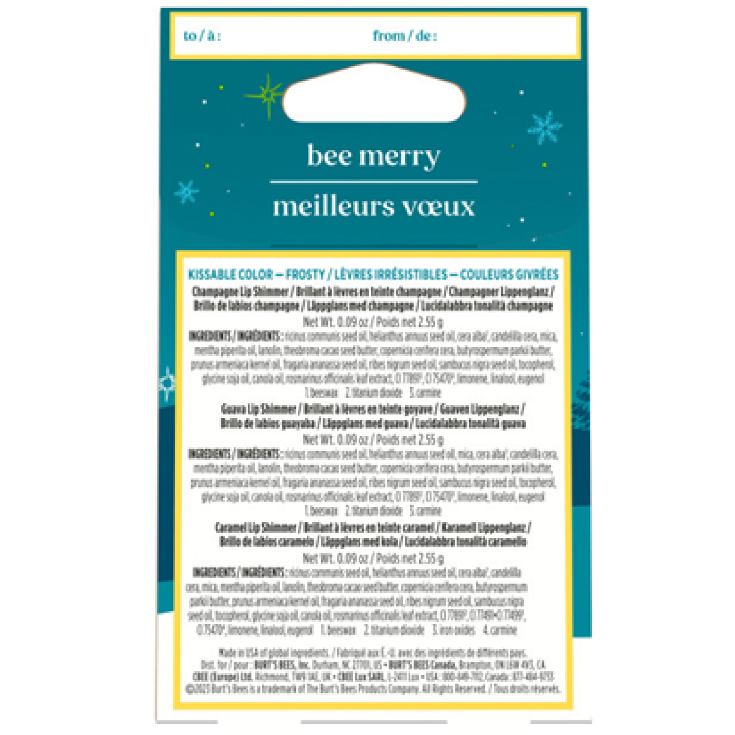 slide 2 of 8, Burt's Bees Kissable Color Frosty Collection Lip Shimmer Gift Set, Natural Origin Lip Care, 3 Tubes, 0.09 oz., 1 ct