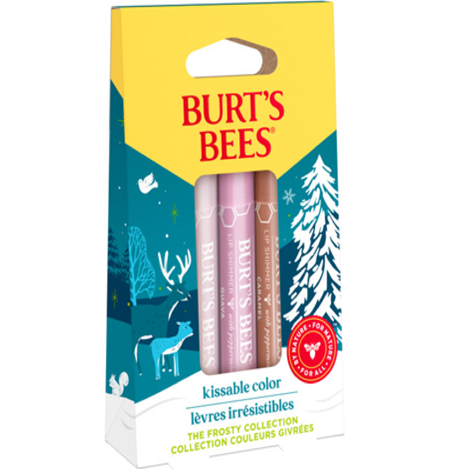 slide 7 of 8, Burt's Bees Kissable Color Frosty Collection Lip Shimmer Gift Set, Natural Origin Lip Care, 3 Tubes, 0.09 oz., 1 ct