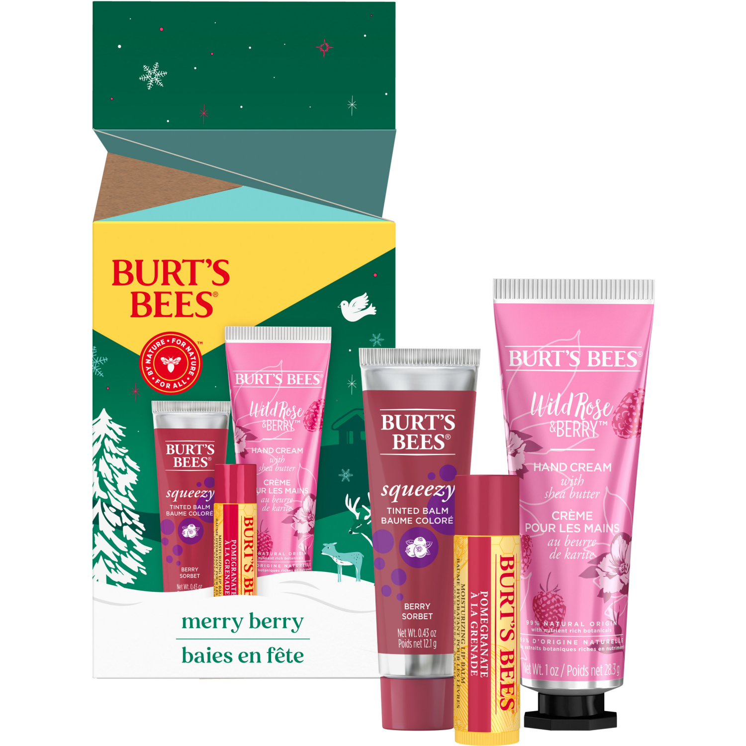 slide 4 of 5, Burts Bees Burt's Bees Limited Edition Merry Berry Lip Balm, Squeezy Tinted Balm And Hand Cream Gift Set, 0.15 Oz./0.43 Oz./1 Oz., 0.15 oz, 0.43 oz, 1 oz