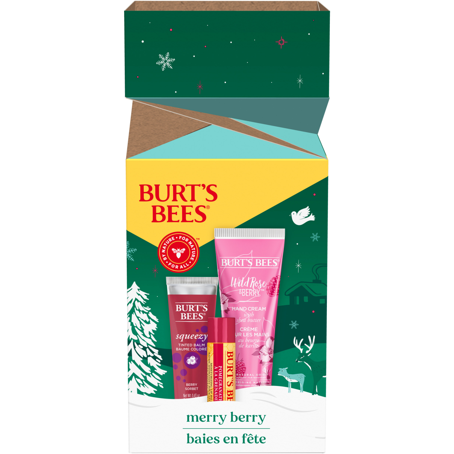 slide 1 of 5, Burts Bees Burt's Bees Limited Edition Merry Berry Lip Balm, Squeezy Tinted Balm And Hand Cream Gift Set, 0.15 Oz./0.43 Oz./1 Oz., 0.15 oz, 0.43 oz, 1 oz