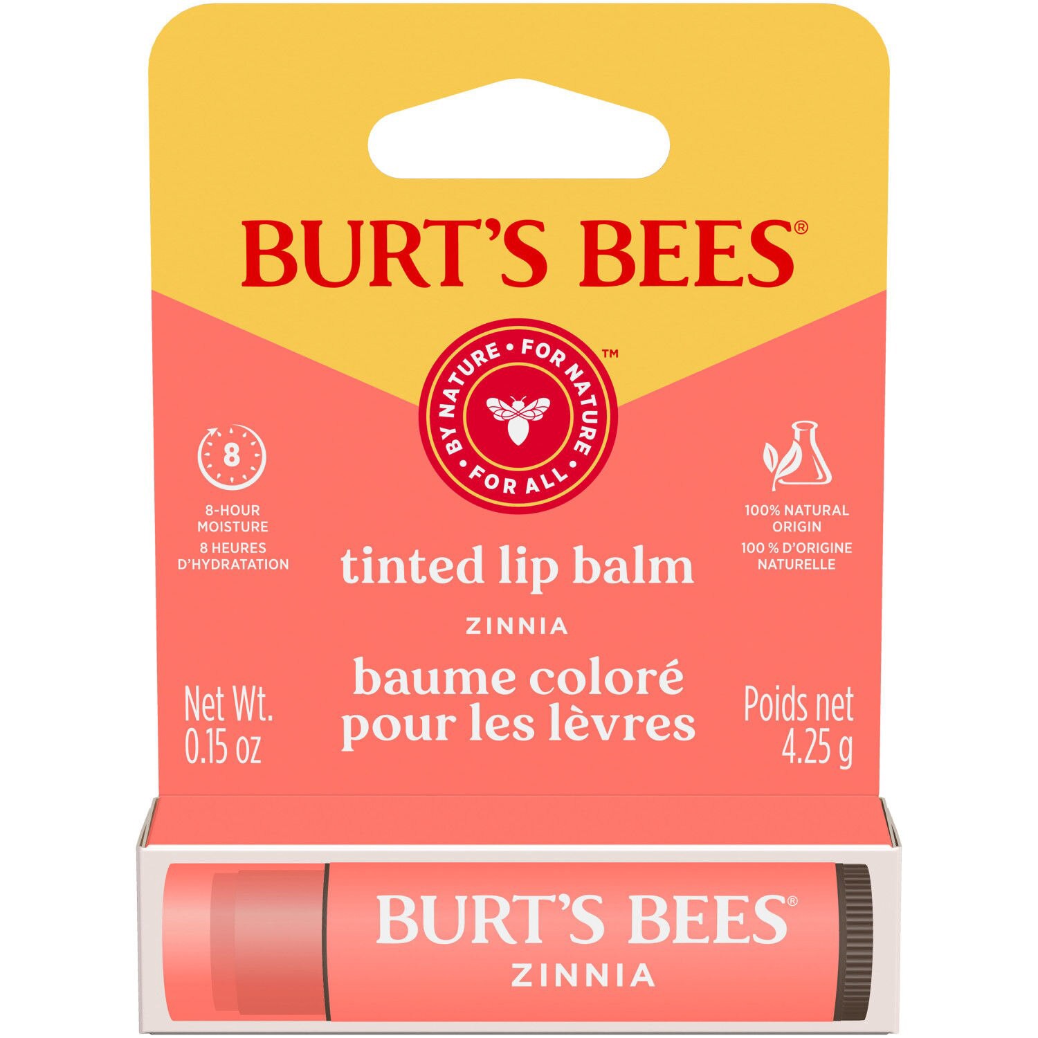 slide 4 of 9, Burt's Bees Zinnia Tinted Lip Balm, Natural Origin Lip Care, 1 Tube, 0.15 oz., 0.15 oz
