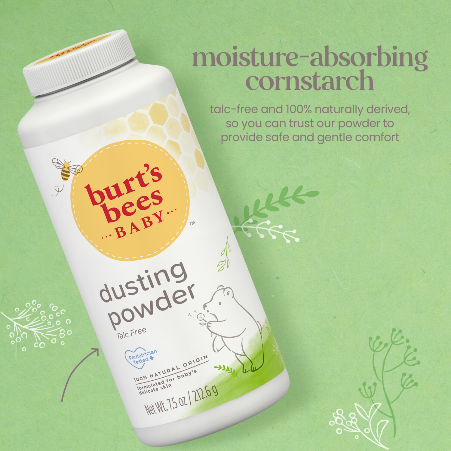 slide 4 of 5, Burt's Bees Baby Bee Dusting Powder, 7.5 Ounces, 7.5 oz