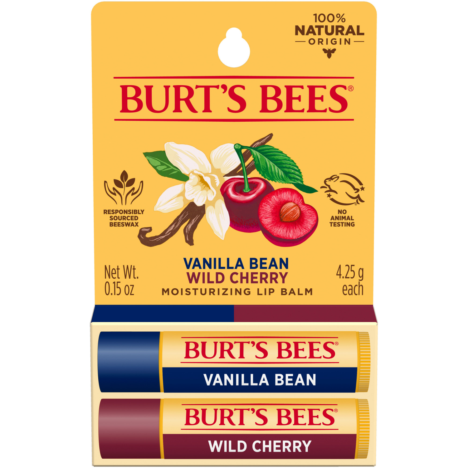 slide 4 of 5, Burt's Bees 100% Natural Moisturizing Lip Balm, Wild Cherry and Vanilla Bean - 2 Tubes, 2 ct