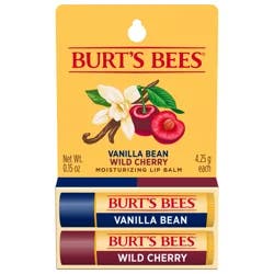 Burt's Bees 100% Natural Moisturizing Lip Balm, Wild Cherry and Vanilla Bean - 2 Tubes