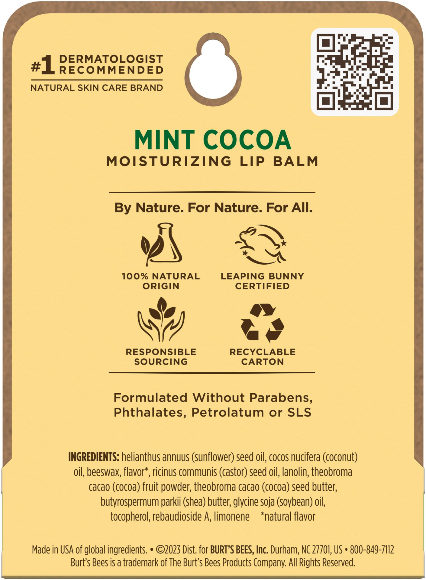 slide 2 of 7, Burt's Bees Mint Cocoa Moisturizing Lip Balm, Natural Origin Lip Care, 1 Tube, 0.15 oz., 0.15 oz