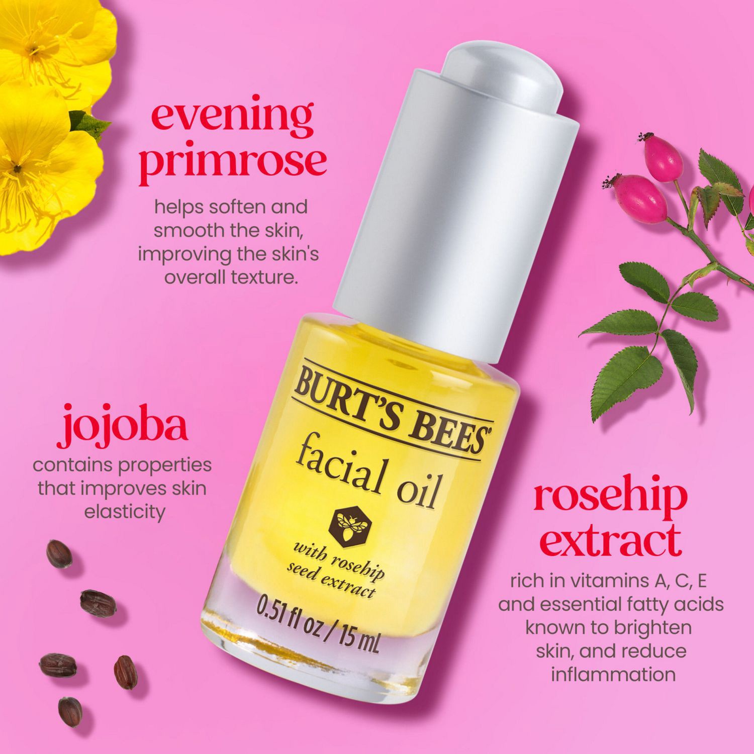 slide 8 of 9, Burt's Bees with Rosehip Seed Extract Face Oil 0.51 fl oz, 0.51 fl oz