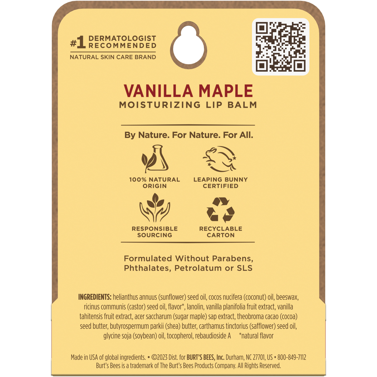 slide 3 of 6, Burt's Bees Vanilla Maple Moisturizing Lip Balm, Natural Origin Lip Care, 1 Tube, 0.15 oz., 0.15 oz