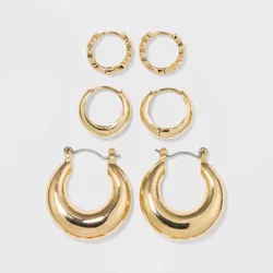 Trio Hoop Earring Set 3pc - Wild Fable™ Gold: Brass Nickel-Free Metal, Clip-In Clasp