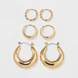 Trio Hoop Earring Set 3pc - Wild Fable™ Gold: Brass Nickel-Free Metal, Clip-In Clasp