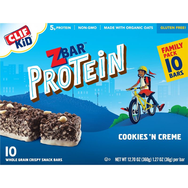 slide 5 of 6, CLIF ZBAR PROTEIN CLIF Kid ZBAR Protein Cookies 'N Creme Snack Bars - 12.7oz/10ct, 12.7 oz, 10 ct