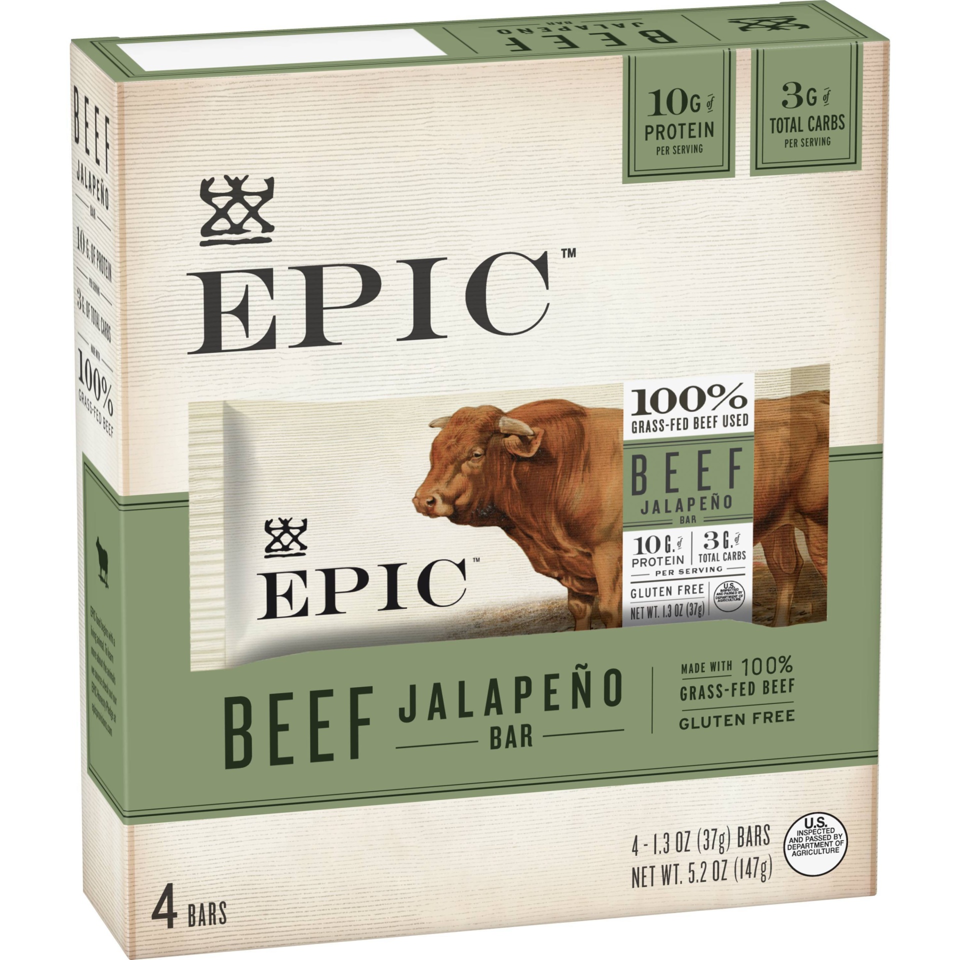 slide 1 of 3, EPIC Meat Bars Beef Jalapeno, 5.2 oz