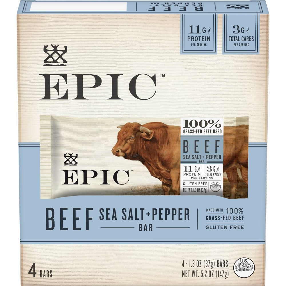 slide 2 of 3, EPIC Meat Bars Beef Sea Salt & Pepper, 5.2 oz