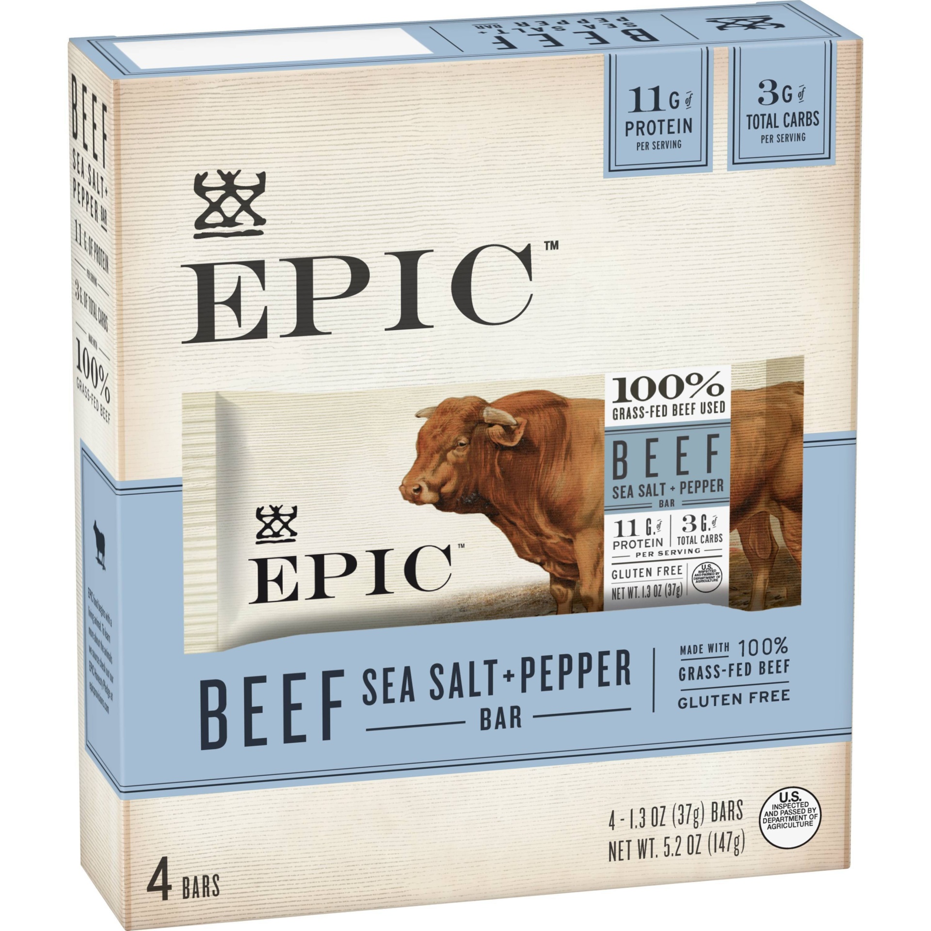 slide 1 of 3, EPIC Meat Bars Beef Sea Salt & Pepper, 5.2 oz