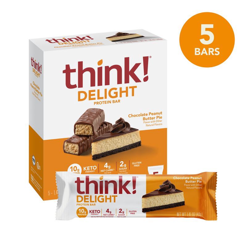 slide 2 of 10, think! Keto Protein Chocolate Peanut Butter Bars - 5ct, 5 ct